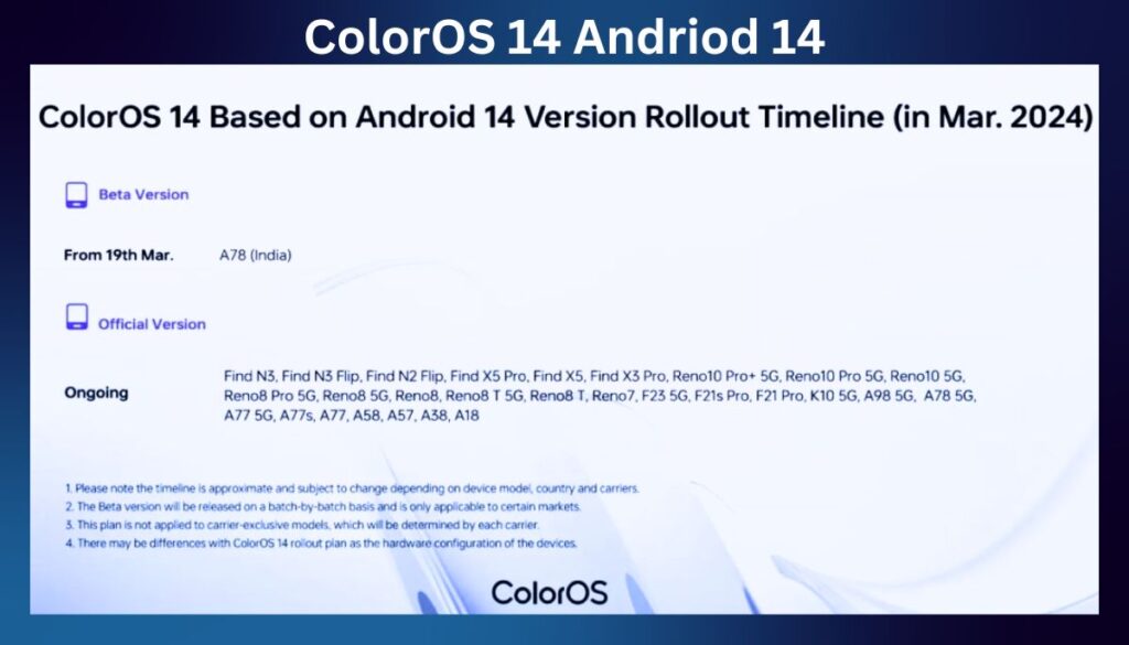Oppo ColorOS 14 Based Andriod Update Timeline 